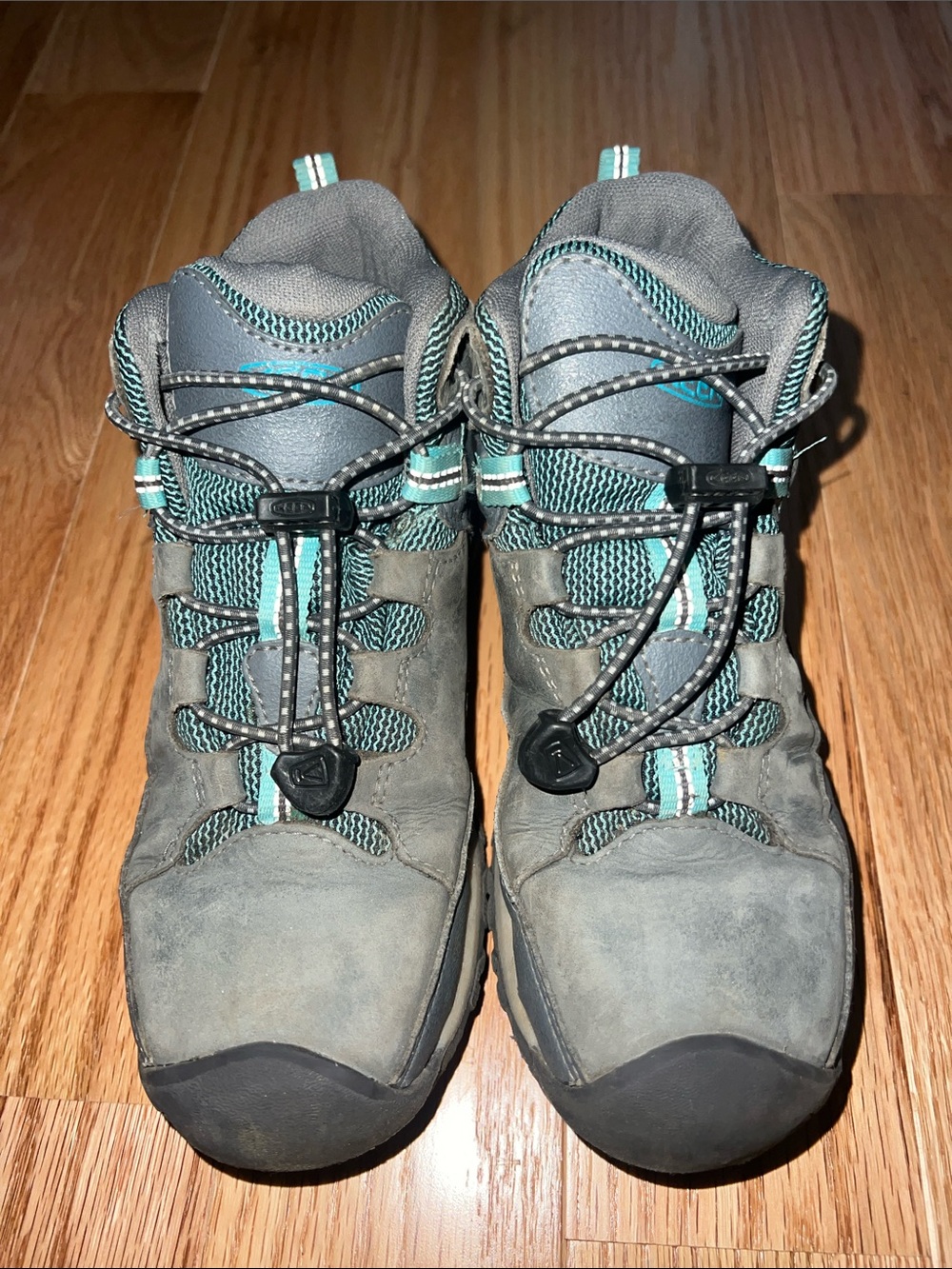 KEEN Kids Gray and Teal Hiking Boots